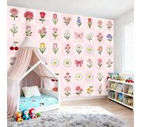 Papier Peint Intissé Enfant 250 x 175 cm, Papier Mural Panoramique Motif De Papillon À Petites Fleurs, Style Dessin Animé Poster Géant Décoration Murale Idéal pour Chambre d’Enfant, Chambre Bébé