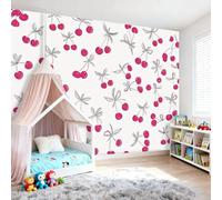 Papier Peint Intissé Enfant 250 x 175 cm, Papier Mural Panoramique Motif De Petit Papillon Cerise, Style Naturel Poster Géant Décoration Murale Idéal pour Chambre d’Enfant, Chambre Bébé