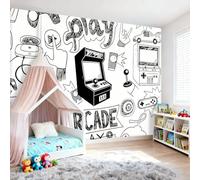 Papier Peint Intissé Enfant 300 x 210 cm, Papier Mural Panoramique Motif D'Arcade, Style Rétro Minimaliste Poster Géant Décoration Murale Idéal pour Chambre d’Enfant, Chambre Bébé