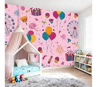Papier Peint Intissé Enfant 350 x 256 cm, Papier Mural Panoramique Motif De Ballon De Grande Roue, Style Dessin Animé Poster Géant Décoration Murale Idéal pour Chambre d’Enfant, Chambre Bébé