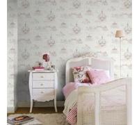 Papier peint intissé enfant château de princesse rose et beige L.1005 x l.53 cm Rasch