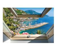 Papier Peint Intissé Fenêtre Plage 416x254 cm Panoramique Mer Chambre Salon Photo Non Tissé Muraux Trompe l'oeil