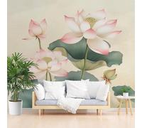 Papier Peint Intissé Feuille de Lotus et Lotus 300x210cm(L x H) Papier Peint Panoramique Tableaux Muraux Tapisserie Photo Décoration Murale Salon Chambre - Feuilles de Fleurs Vintage