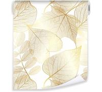 Papier Peint Intissé Feuilles D'or Moderne Blanc Rouleau 10m x 50cm Tropical Salon Photo Non Tissé Muraux Moderne Trompe l'oeil