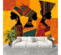 Papier Peint Intissé Figures Africaines Poster Tableaux Photo Muraux Utilisé Pour Salon Chambre Chambre D'Enfant Couleur Orange Anti-salissure Décoration Murale 350x256 cm