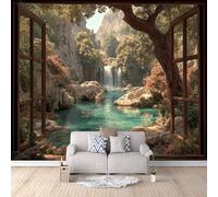 Papier Peint Intissé Finestra 250x175 cm, Montagne Cascata Papier Peint Panoramique,Photo Muraux Utilisé Pour Salon Chambre Chambre D'Enfant