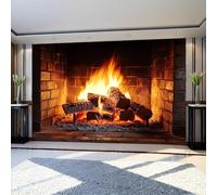 Papier Peint Intissé Flamme de charbon de bois du poêle 200 x 140 cm Toison Murale Jaune Tableaux Muraux Tapisserie Photo Décoration Salon Chambre