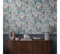 Livingwalls papier peint intissé à motifs de fleurs et de feuilles bleu, rose et rose - papier peint floral 10,05 m x 0,53 m de COSMOPOLITAN - 790621