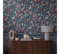 Livingwalls papier peint intissé à motifs de fleurs et de feuilles gris, bleu, rose, vert et jaune - papier peint floral 10,05 m x 0,53 m de COSMOPOLITAN - 790623