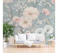 Papier Peint Intissé Fleurs D'Hibiscus Peintes Bleu 250x175cm(L x H) Papier Peint Panoramique Tableaux Muraux Tapisserie Photo Décoration Murale Salon Chambre - Plantes Fleurs Feuilles
