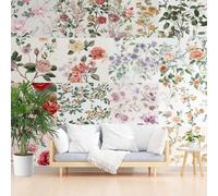 Papier Peint Intissé Fleurs Géométrique Rectangulaire Papier Peint Panoramique Plaid Floral Vintage Photo Muraux Utilisé Pour Salon Chambre Chambre D'Enfant 400x280cm(L x H)