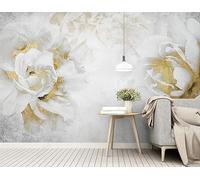 Papier Peint Intissé Fleurs Pastorales Roses Dorées Poster Tableaux Muraux Tapisserie Photo Trompe L'Oeil Salon Chambre Décoration Murale 400Cm(W)*280Cm(H)