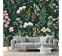 Papier Peint Intissé Fleurs peintes à la main style forêt Papier Peint Panoramique Vert coloré Tableaux Photo Muraux Utilisé Pour Salon Chambre Chambre D'Enfant Décoration Murale 200 x 140 cm