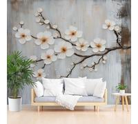 Papier Peint Intissé Fleurs Plantes Rétro Gris Papier Peint Panoramique Texture Shabby Chic Photo Muraux Utilisé Pour Salon Chambre Chambre D'Enfant 400x280cm(L x H)