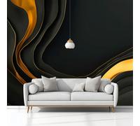 Papier Peint Intissé Fond De Vagues Marbrées 350 x 256 cm Papier Peint Photo Panoramique, Noir Poster Mural Personnalisé, pour Salon Cuisines Chambre Adulte Enfant Décor Murale