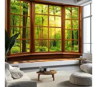 Papier Peint Intissé Forêt Arbres, Vue Par La Fenêtre Papier Peint Photo Panoramique - Poster Géant Personnalisé Impression 350 x 256 cm pour Salon Chambre Maison Décor Murale