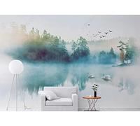 Papier peint intissé forêt brumeuse Décoration Murale Poster Tableaux Muraux Tapisserie Photo Trompe l'oeil Salon Chambre art mural 400CM(W)*280CM(H)