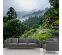 Papier Peint Intissé Forêt Brumeuse, Papier Peint Panoramique Arbre Petit Chemin Montagne Paysage Naturel, Fresque Murale - Décoration Murale Pour Salon, Chambre, Bureau - 400 x 280 cm(non adhésif)