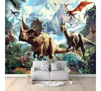 Papier Peint Intissé Forêt Dinosaures Montagnes Poster Tableaux Photo Marron Muraux Utilisé Pour Salon Chambre Chambre D'Enfant Décoration Murale 250 x 175 cm
