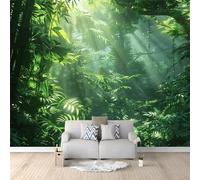Papier Peint Intissé Forêt ensoleillée Décoration Photo Murale 350 x 256 cm Moderne pour Salon Chambre Bureau et Couloir - Plantes vertes Peinture Murale en Laine Papier Peint