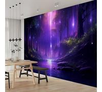 Papier Peint Intissé Forêt Mystique Cascade Violette Et Lucioles 250 x 175 cm - Tapisserie Murale Décorative 3D, Papier Peint Panoramique Pour Salon Chambre Chambre D'Enfant Décoration Murale