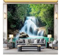 Papier Peint Intissé Forêt Verte Cascade Arbre 400 x 280 cm - Tapisserie Murale Décorative 3D, Papier Peint Panoramique Pour Salon Chambre Chambre D'Enfant Décoration Murale