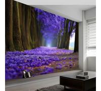 Papier peint intissé forêt violet fleurs feuilles, fresque murale design paysage naturel pour chambre bureau - Papier peint panoramique facile à poser - décoration murale amovible 400 x 280 cm (L x H)