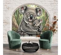 Papier Peint Intissé Fresque Murale animaux de la forêt koala Koalas et eucalyptus Décoration Murale Salon Chambre Grand Format,Vert sauge,184x127cm ,Non Adhésif,Papier peint 3D Effet fenêtre