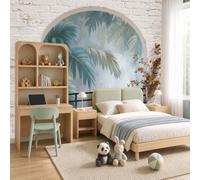 Papier Peint Intissé Fresque Murale Feuilles tropicales rétro feuilles de palmier en détresse Décoration Murale Salon Chambre Grand Format,gris,400x280cm ,Non Adhésif,Papier peint 3D Effet fenêtre