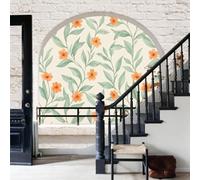 Papier Peint Intissé Fresque Murale Fleurs et feuilles à l'aquarelle fleurs orange Décoration Murale Salon Chambre Grand Format,Vert sauge,368x254cm ,Non Adhésif,Papier peint 3D Effet fenêtre