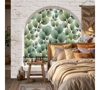 Papier Peint Intissé Fresque Murale Motif de feuille d'eucalyptus feuilles d'eucalyptus Décoration Murale Salon Chambre Grand Format,vert,400x280cm ,Non Adhésif,Papier peint 3D Effet fenêtre