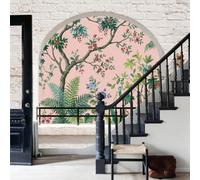 Papier Peint Intissé Fresque Murale Plantes et fleurs tropicales Feuilles et fleurs Décoration Murale Salon Chambre Grand Format,Rose rose,250x175cm ,Non Adhésif,Papier peint 3D Effet fenêtre
