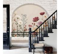 Papier Peint Intissé Fresque Murale Style champêtre américain floral naturel fleurs sauvages Décoration Murale Salon Chambre Grand Format,Beige,250x175cm ,Non Adhésif,Papier peint 3D Effet fenêtre