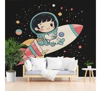 Papier Peint Intissé Fusée Astronaute de Dessin Animé Papier Peint Panoramique Enfant Poster Tableaux Étoiles de L'Univers Galactique Photo Pour Salon Chambre Décoration Murale 350x256cm(L x H)
