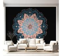 Papier Peint Intissé Géométrique Floral Moderne Mandala Pêche Noir 150 x 105 cm Papier Peint Panoramique Grandes Décoration Murale pour Salon Chambre Décor Fond TV