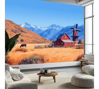 Papier Peint Intissé Granges Moulins À Vent Paysages 300 x 210 cm (L x H), Papier Peint Panoramique Ferme Rurale, Mural Photo Mural Poster pour Salon Chambre de Enfants Décor Fond TV