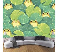 Papier Peint Intissé Grenouille Mignonne, Papier Peint Panoramique Motif Nénuphar Plante, Fresque Murale 300×210cm, Décoration Murale XXL Pour Salon, Chambre, Bureau