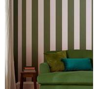 Papier peint intissé Harborough stripe imprimé rayures vert, beige crème L.1000 x l.52cm Joules