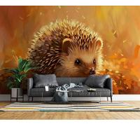 Papier Peint Intissé Hérisson Feuille D'érable 3D Moderne Photo Mural Kawaii Animal De Compagnie Décoration Murale Grand Format XXL pour Salon Cuisine Bureau Chambre d'enfants TV mur 150x105 cm H1152