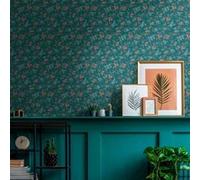 Papier peint intissé Heritage fleurs bleu, or, rouge l.1005 x l.53cm Lutèce