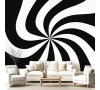 Papier Peint Intissé Illusion d'optique Géométrique Panoramique Mural, Noir et blanc Spirale Papier Peint Panoramique 300 x 210 cm, Décoration Fresque Murale Salon Chambre Coucher Maison