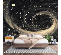 Papier Peint Intissé Illustration Abstraite D'Un Vortex Laine Papier Peint Panoramique Enfant 3D Effet Salon Chambre Bureau Couloir Peinture Noir Et Or Murale Décor Mural Moderne 200x140 cm
