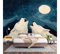 Papier Peint Intissé Illustration de La Lune Et Du Hurlement Du Loup Laine Papier Peint Panoramique Enfant 3D Effet Salon Chambre Couloir Peinture Multicolore Murale Décor Mural Moderne 300x210 cm