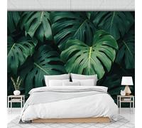 Papier Peint Intissé Impression 3D Feuilles Monstera Tropicales 350 X 256 Cm Papier Peint Photo Panoramique Plantes Tropicales, Poster Geant Mural Personnalisé 3D, Pour Salon Chambre Décor Murale