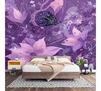 Papier Peint Intissé Imprimé Papillon Floral Laine Papier Peint Panoramique Enfant 3D Effet Salon Chambre Bureau Couloir Peinture Violet Murale Décor Mural Moderne 450x315 cm