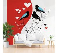 Papier Peint Intissé InséParable Animaux de La Jungle 150x105cm(L x H) Papier Peint Panoramique Tableaux Muraux Tapisserie Photo Décoration Murale Salon Chambre - Amour Plantes Géométrique