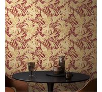 Livingwalls papier peint intissé à motif de feuilles rouge, or et marron - papier peint jungle exotique 10,05 m x 0,53 m de COSMOPOLITAN - 790635
