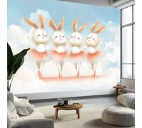 Papier Peint Intissé Lapin De Ballet Cartoon 200 x 140 cm Papier Peint Photo Panoramique, Blanc Poster Mural Personnalisé pour Salon Cuisines Chambre Adulte Enfant Décor Murale