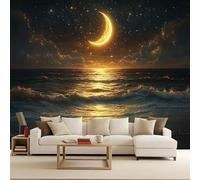Papier peint intissé Lune Plage Mer 200 x 140 cm XXL Muraux Tapisserie Photo Vue sur la mer Décoration Murale Salon Chambre Murales Panoramique Paysage Naturel Couloir décoration Chambre d'enfants