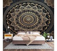 Papier Peint Intissé Mandala à Motifs DoréS Laine Papier Peint Panoramique Enfant 3D Effet Salon Chambre Bureau Couloir Peinture Noir Murale Décor Mural Moderne 250x175 cm